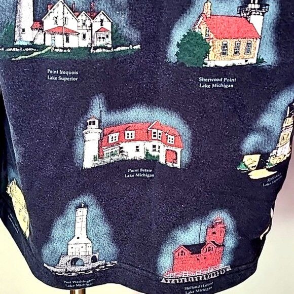 Lighthouse Vintage Artisan Sweatshirt Cardigan Michigan 90s Oversized Size Large - Picture 9 of 10